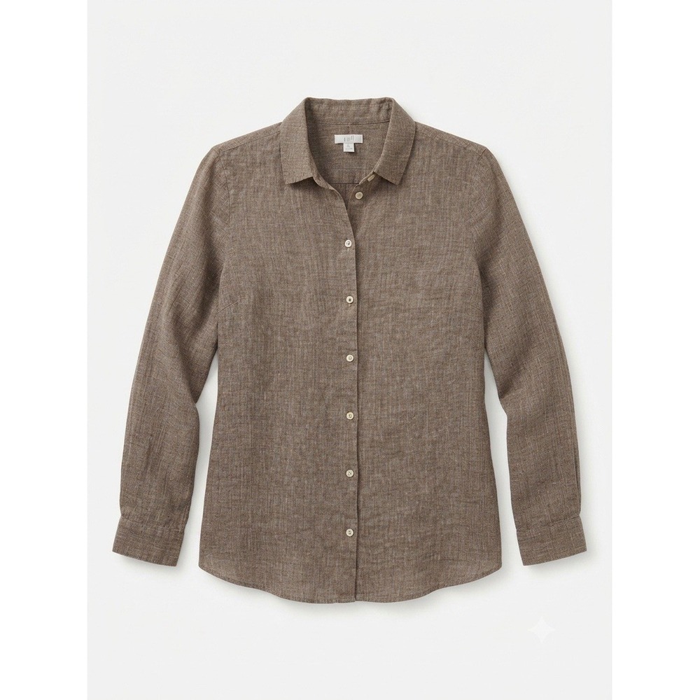 J Jill Love Linen M Button Down Brown Summer Boho Beach Resort